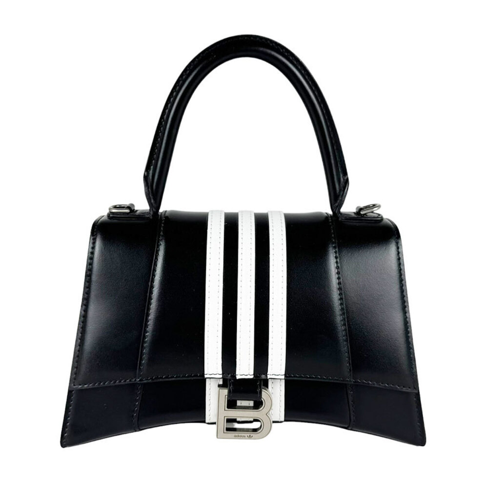Balenciaga x adidas Hourglass Leather Handbag/Shoulder Bag (Black, White, Sil...